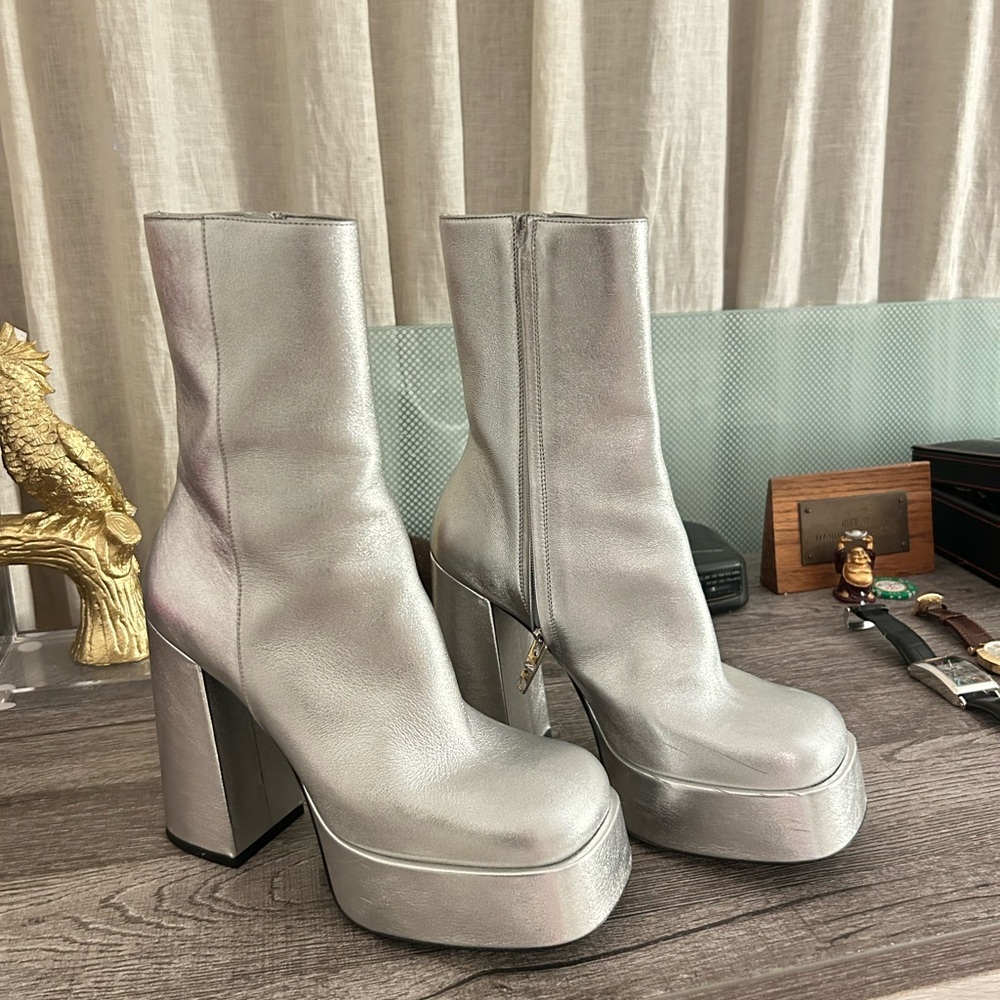 Versace Metallic Silver Platform Boots
